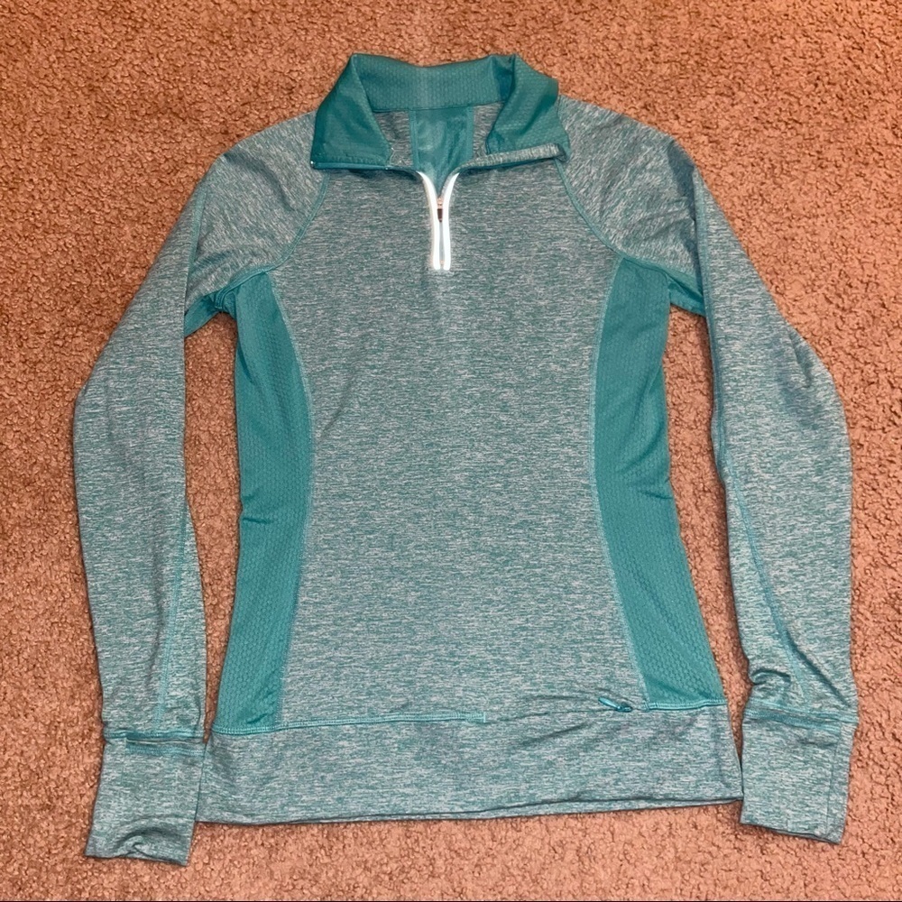 Reva quarter zip running long sleeve shirt with thumbholes & small zipper pocket